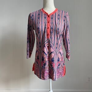 J. McLaughlin 3/4 Sleeve Tunic Blouse Top XS